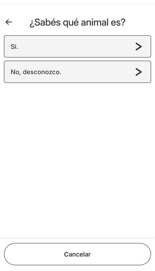 Pantalla de la aplicación: Decí qué animal es